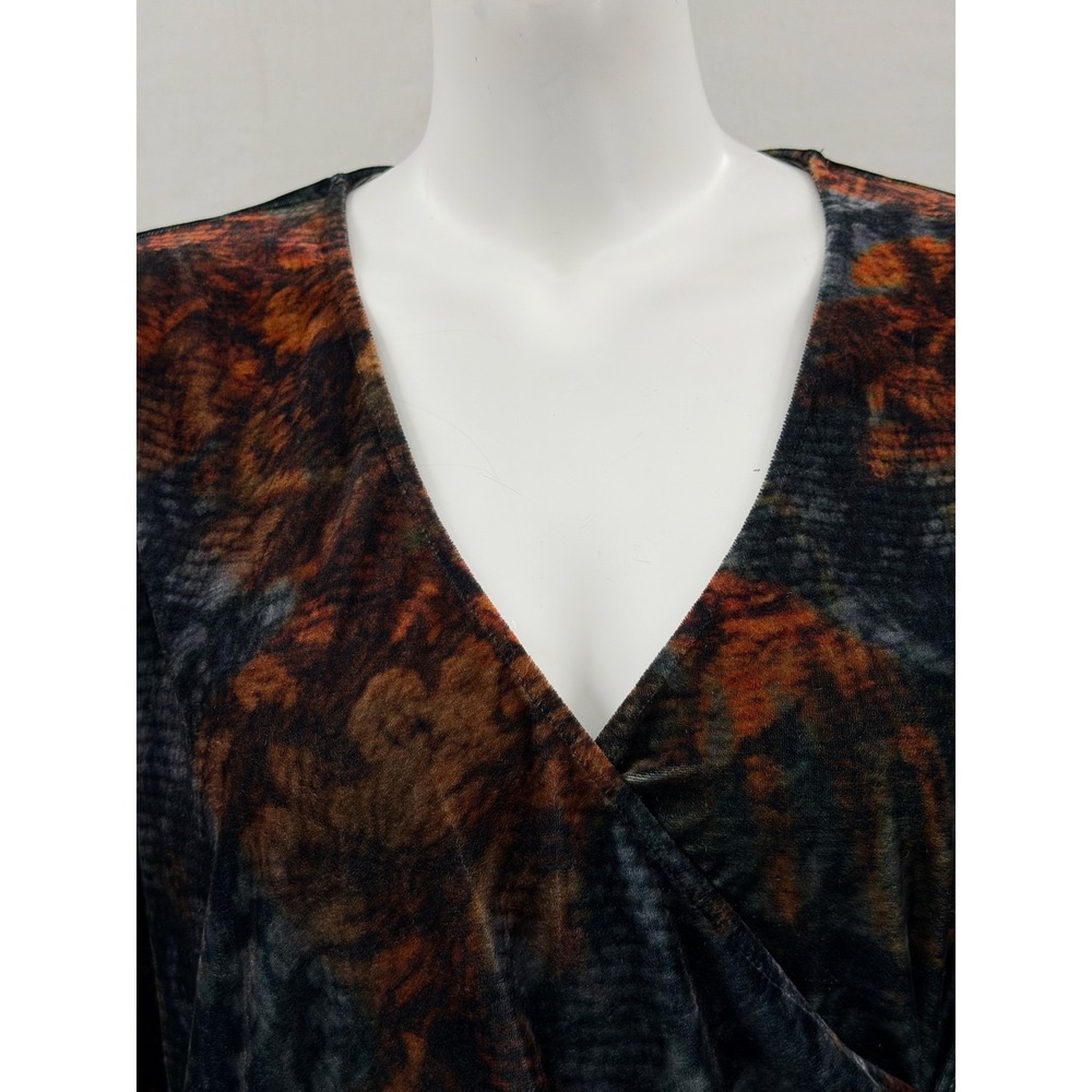 Soft Surroundings Top Womens XL Navy Brown Velvet V-Neck Floral Boho Autumn Fall - Picture 2 of 9